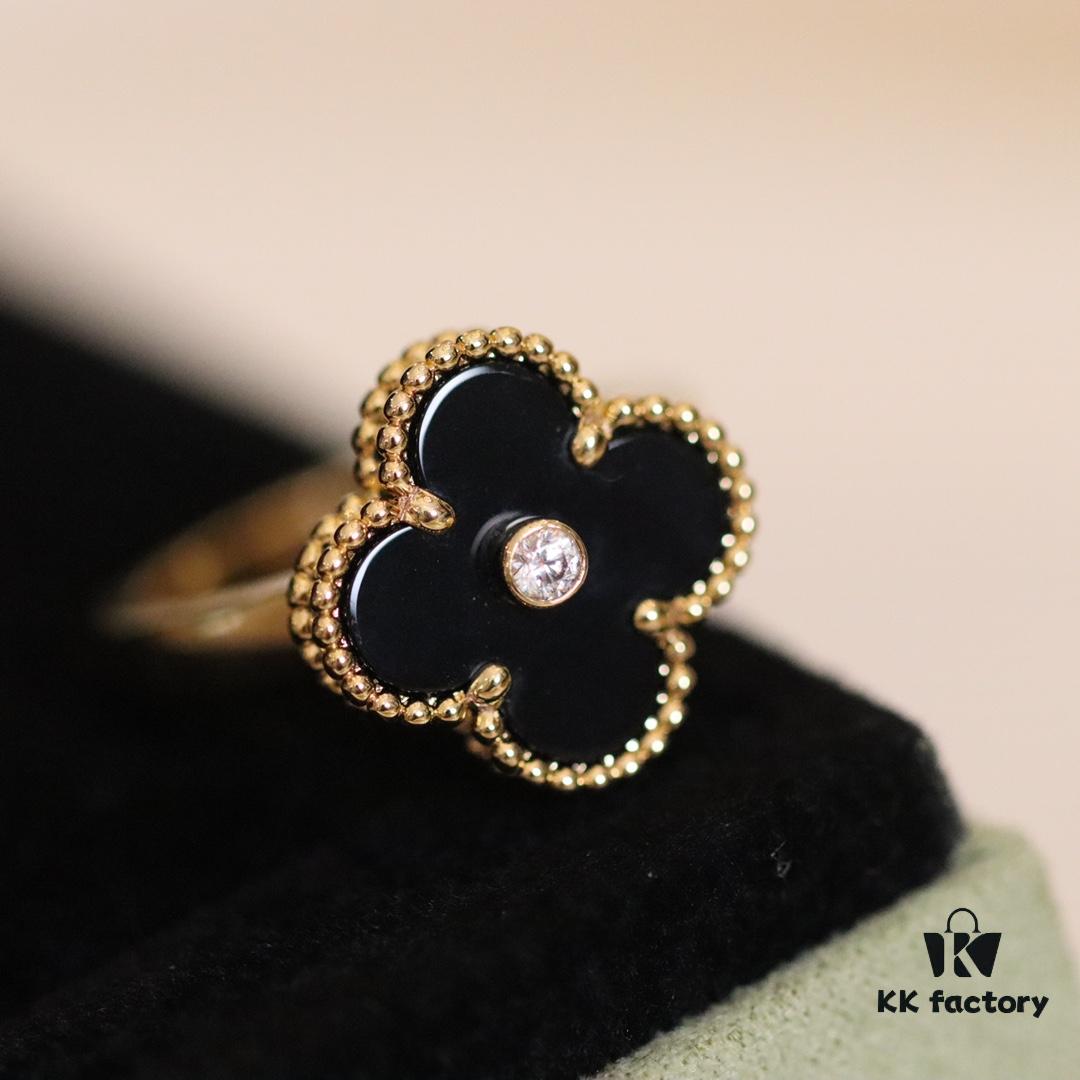 In-Stock Release: Red Carnelian, Malachite, Black Onyx, White Mother of Pearl — VC@ Clover Diamond Ring