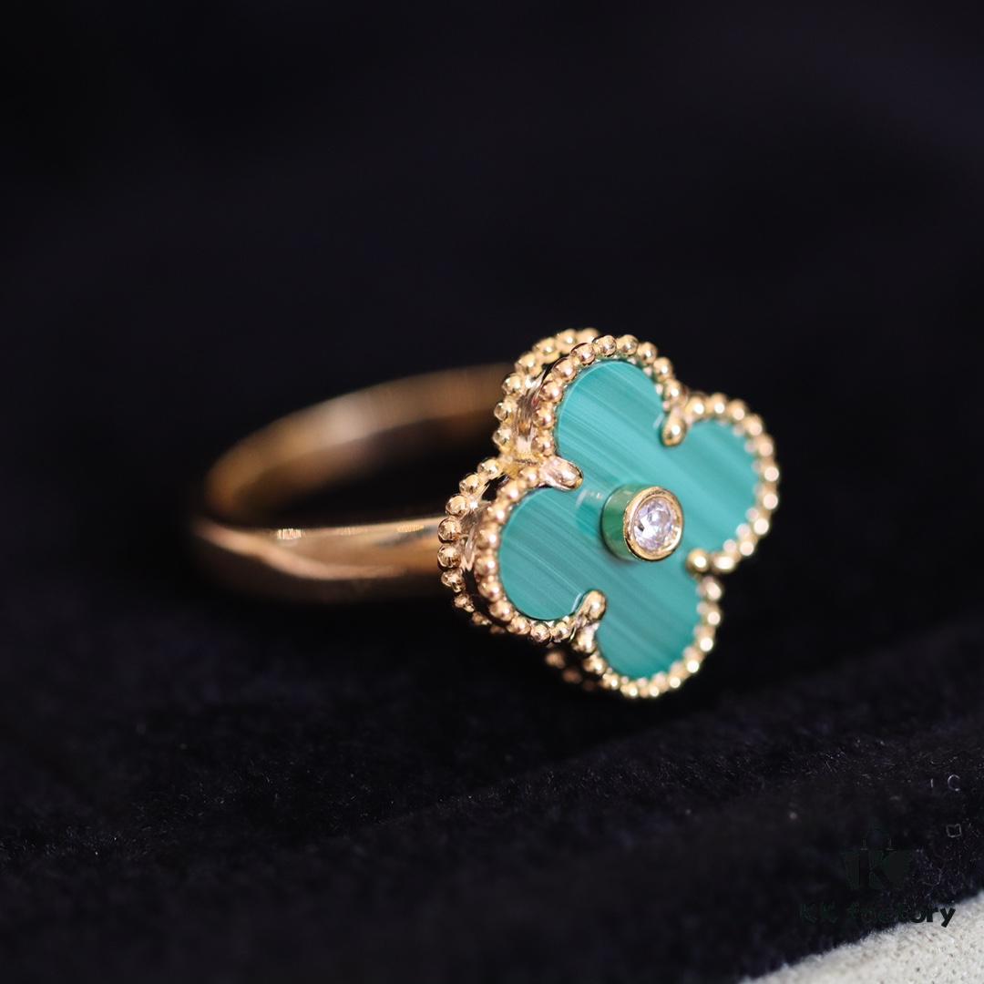 In-Stock Release: Red Carnelian, Malachite, Black Onyx, White Mother-of-Pearl —【VC@ Clover Diamond Ring】