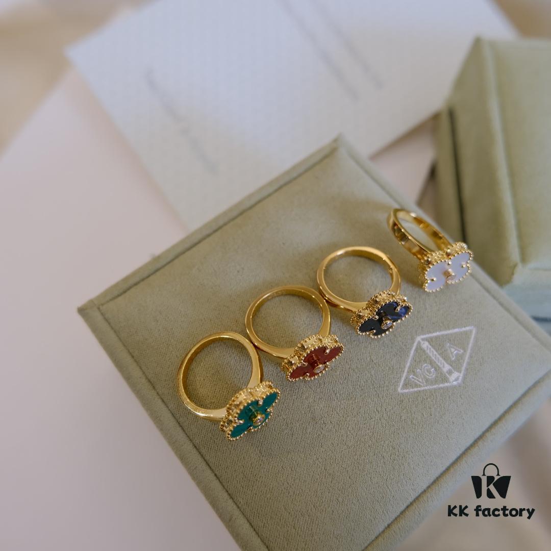 In-Stock Release: Red Carnelian, Malachite, Black Onyx, White Mother-of-Pearl — [VC@ Clover Diamond Ring]