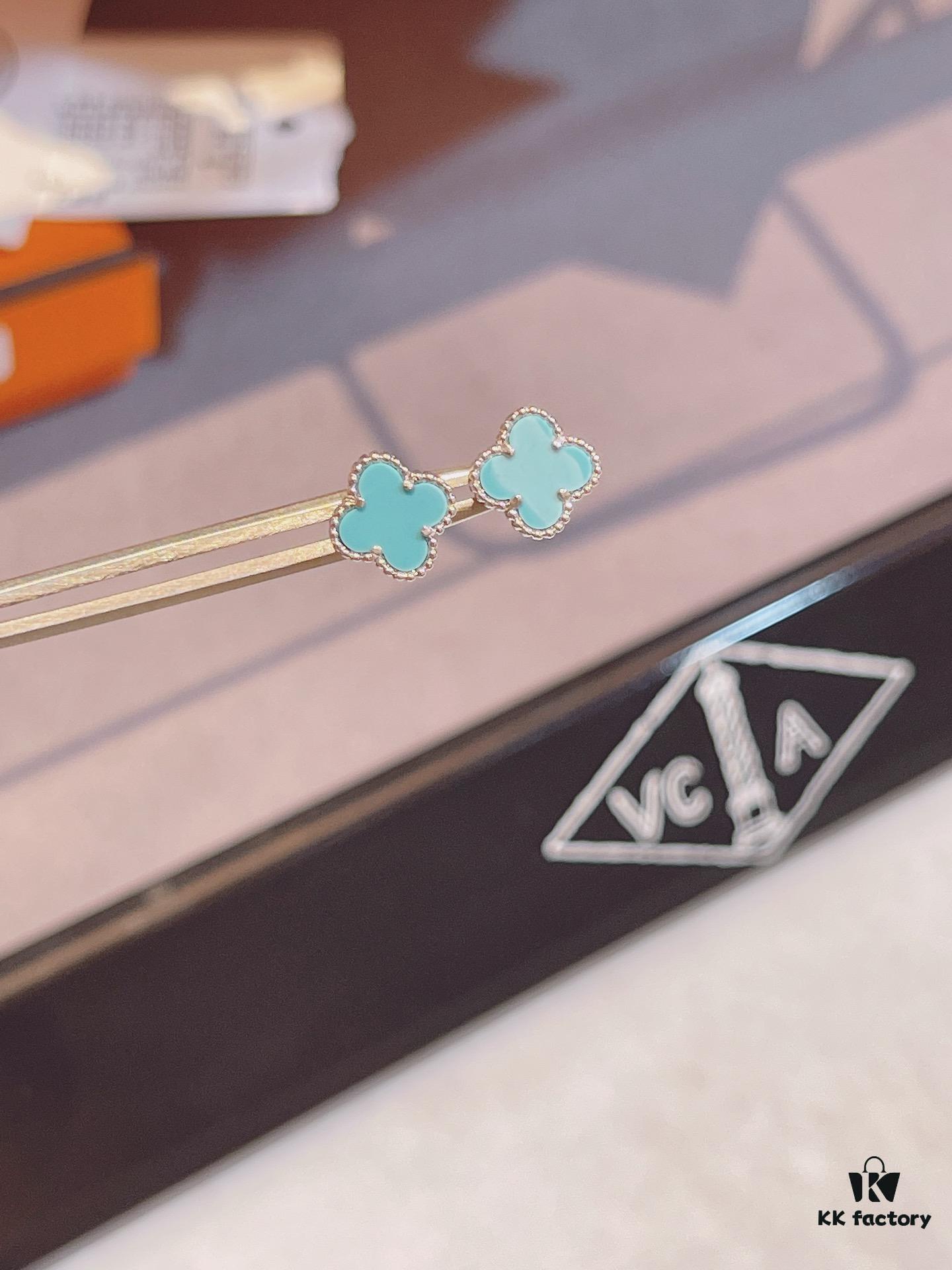 New Style: Turquoise and White Mother of Pearl Mini Four-Leaf Clover Stud Earrings