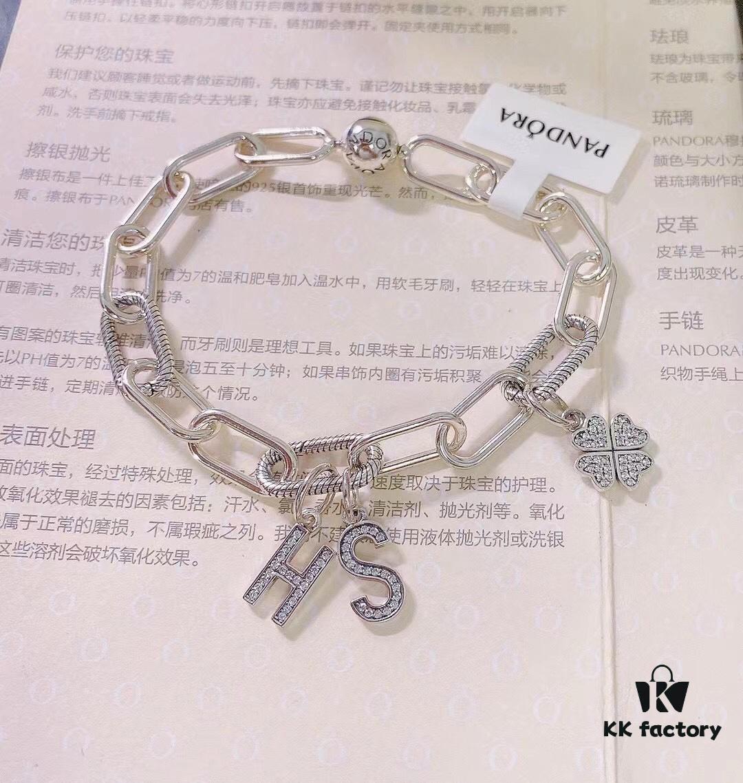 Interwoven Bracelet with Clover and Personalized Initial Letter