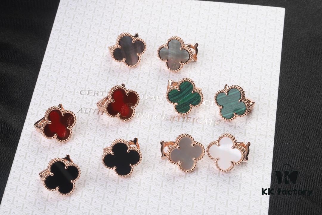 VCA New Version Rose Gold Natural Peacock Green White Shell Gray Shell Black Onyx Red Carnelian Diamond-Free Ear Studs, High-End Market Edition ‼️‼️👍🕊🐚 1:1 High Custom 925 Sterling Silver 🕊🐚 VCA Van Cleef & Arpels Limited Edition V Four-Leaf Clover Leaf, Cabinet Limited Edition, Perfect for Travel, Absolutely Essential. Original Lobster Clasp 😍 Top-Tier Quality on the Market 🐂🔥🔥