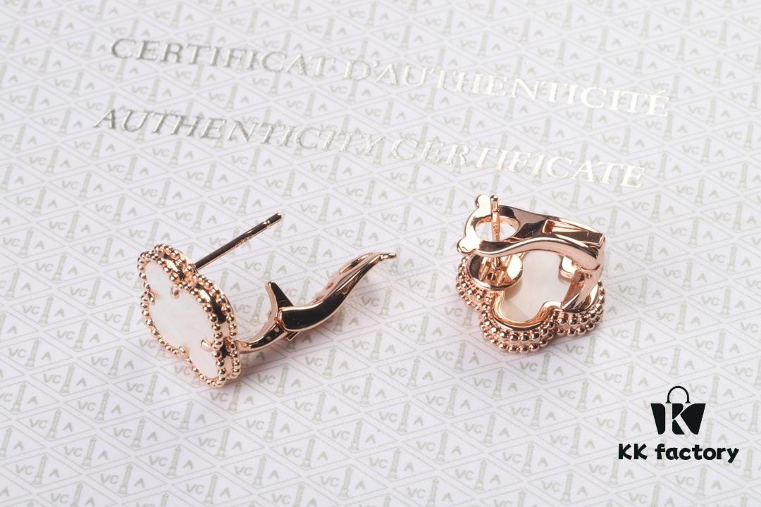 VCA New Version Rose Gold Natural Peacock Green White Shell Gray Shell Black Onyx Red Carnelian Diamond-Free Ear Studs, High-End Market Edition ‼️‼️👍🕊🐚 1:1 High Custom 925 Sterling Silver 🕊🐚 VCA Van Cleef & Arpels Limited Edition V Four-Leaf Clover Leaf, Cabinet Limited Edition, Perfect for Travel, Absolutely Essential. Original Lobster Clasp 😍 Top-Tier Quality on the Market 🐂🔥🔥