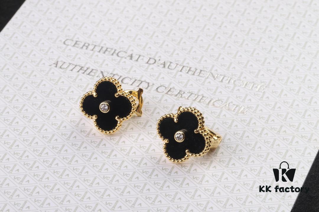 VCA New Version Yellow Gold Natural Peacock Green White Shell Gray Shell Black Onyx Red Onyx Diamond-Studded Ear Cuffs Limited Edition High-End Custom 925 Sterling Silver VCA Van Cleef & Arpels Clover Leaf Lobster Clasp Tour Exclusive Must-Have