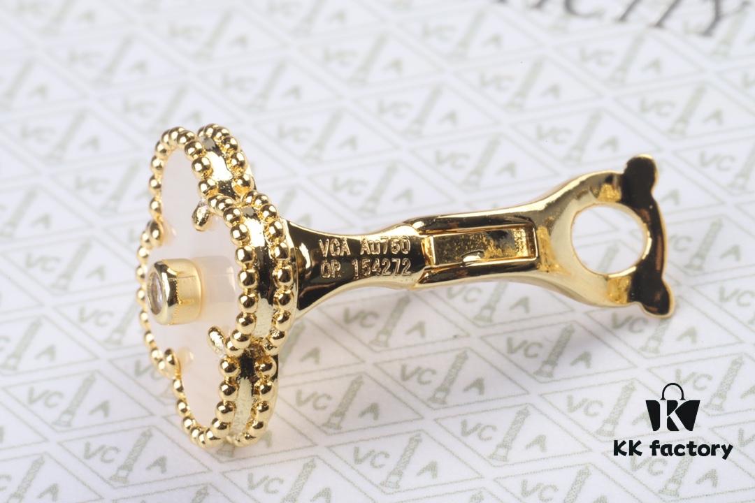 VCA New Version Yellow Gold Natural Peacock Green White Shell Gray Shell Black Onyx Red Onyx Diamond-Studded Ear Cuffs Limited Edition High-End Custom 925 Sterling Silver VCA Van Cleef & Arpels Clover Leaf Lobster Clasp Tour Exclusive Must-Have