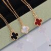 VCA Mini Single Flower Necklace, Original Precision Craftsmanship with Natural Stones