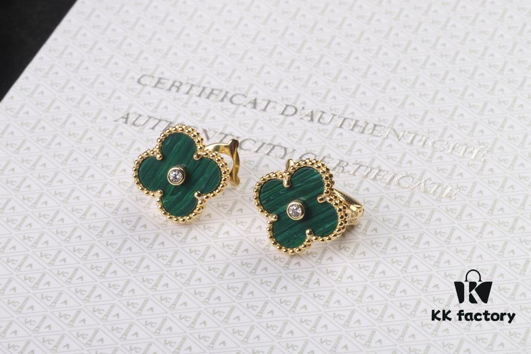VCA New Version Yellow Gold Natural Peacock Green White Shell Gray Shell Black Onyx Red Onyx Diamond-Studded Ear Cuffs Limited Edition High-End Custom 925 Sterling Silver VCA Van Cleef & Arpels Clover Leaf Lobster Clasp Tour Exclusive Must-Have