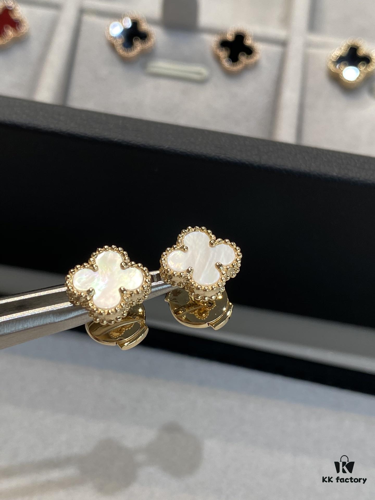 Mini Clover Stud Earrings in Gold and White, Precision-Crafted with Smooth Finish and Seamless Stone Setting