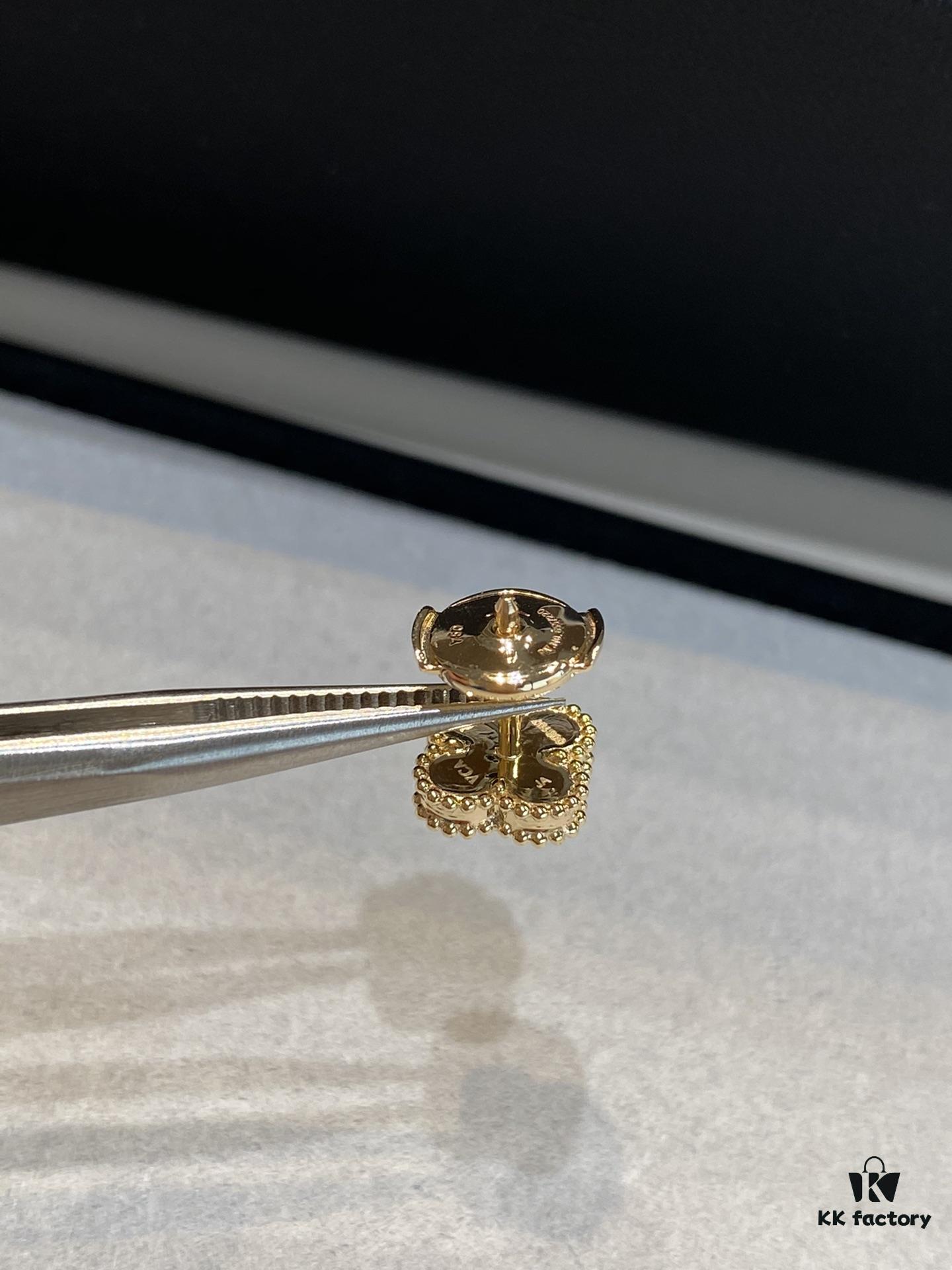 Mini Clover Stud Earrings in Gold and White, Precision-Crafted with Smooth Finish and Seamless Stone Setting