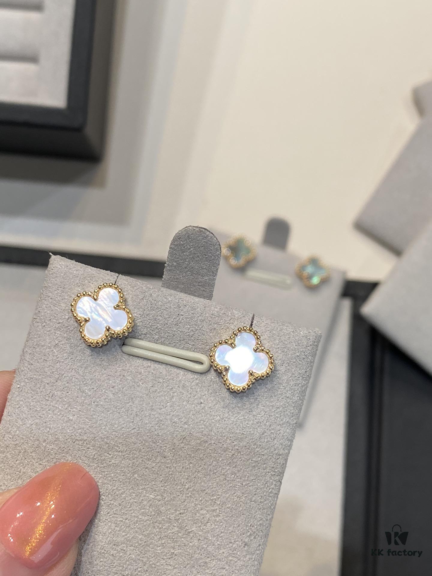 Mini Clover Stud Earrings in Gold and White, Precision-Crafted with Smooth Finish and Seamless Stone Setting