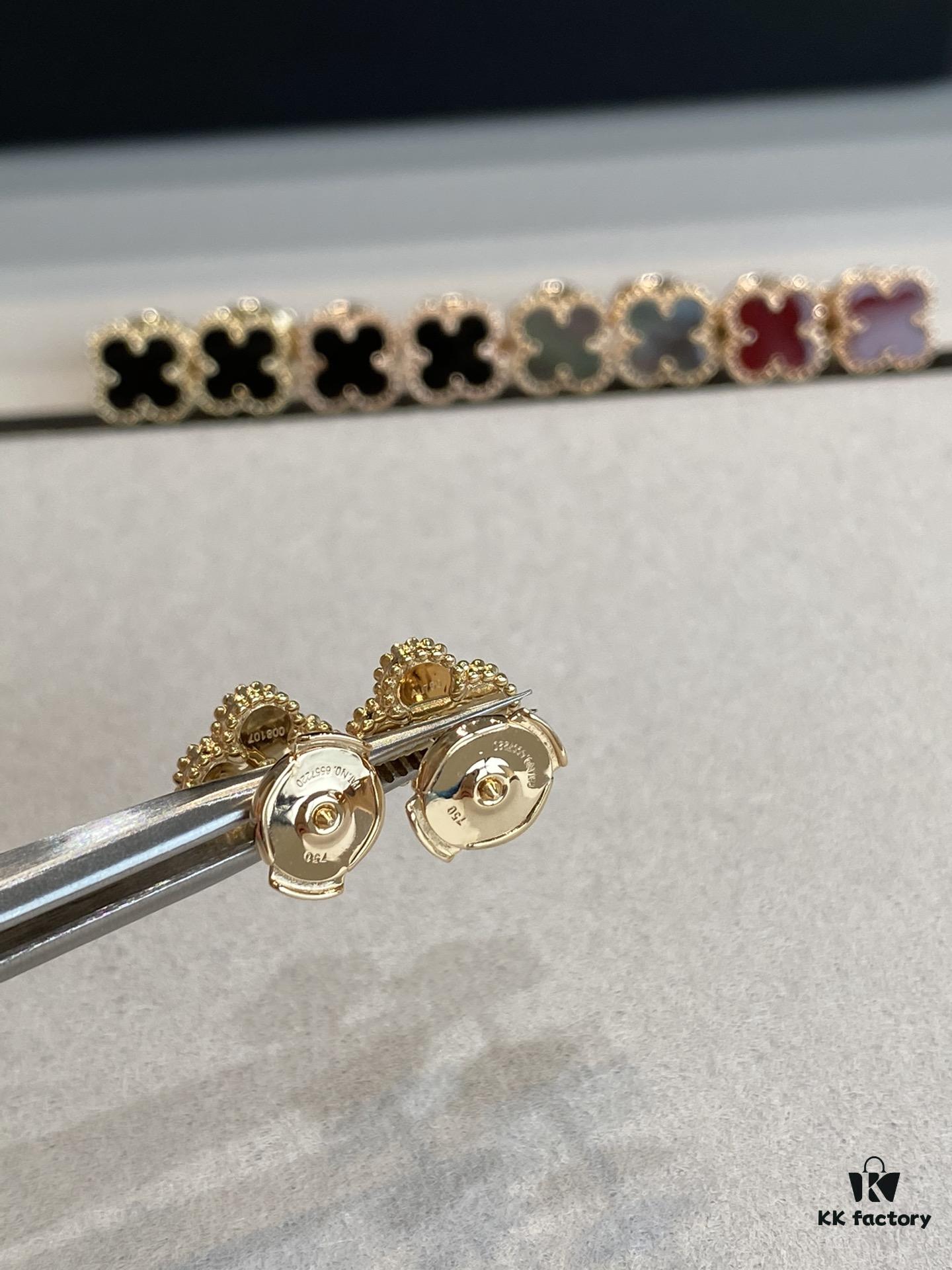 Mini Four-Leaf Clover Earrings, Gold-Tone with Natural Malachite