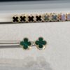 Mini Four-Leaf Clover Earrings, Gold-Tone with Natural Malachite