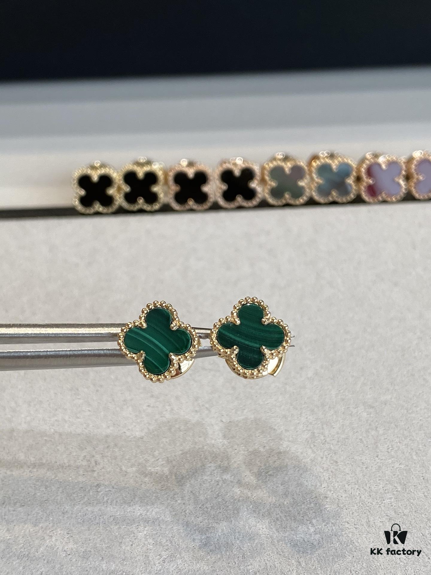 Mini Four-Leaf Clover Earrings, Gold-Tone with Natural Malachite