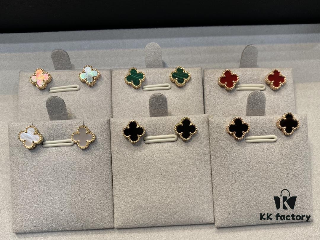 Mini Four-Leaf Clover Earrings, Black with Gold and Rose Gold Accents