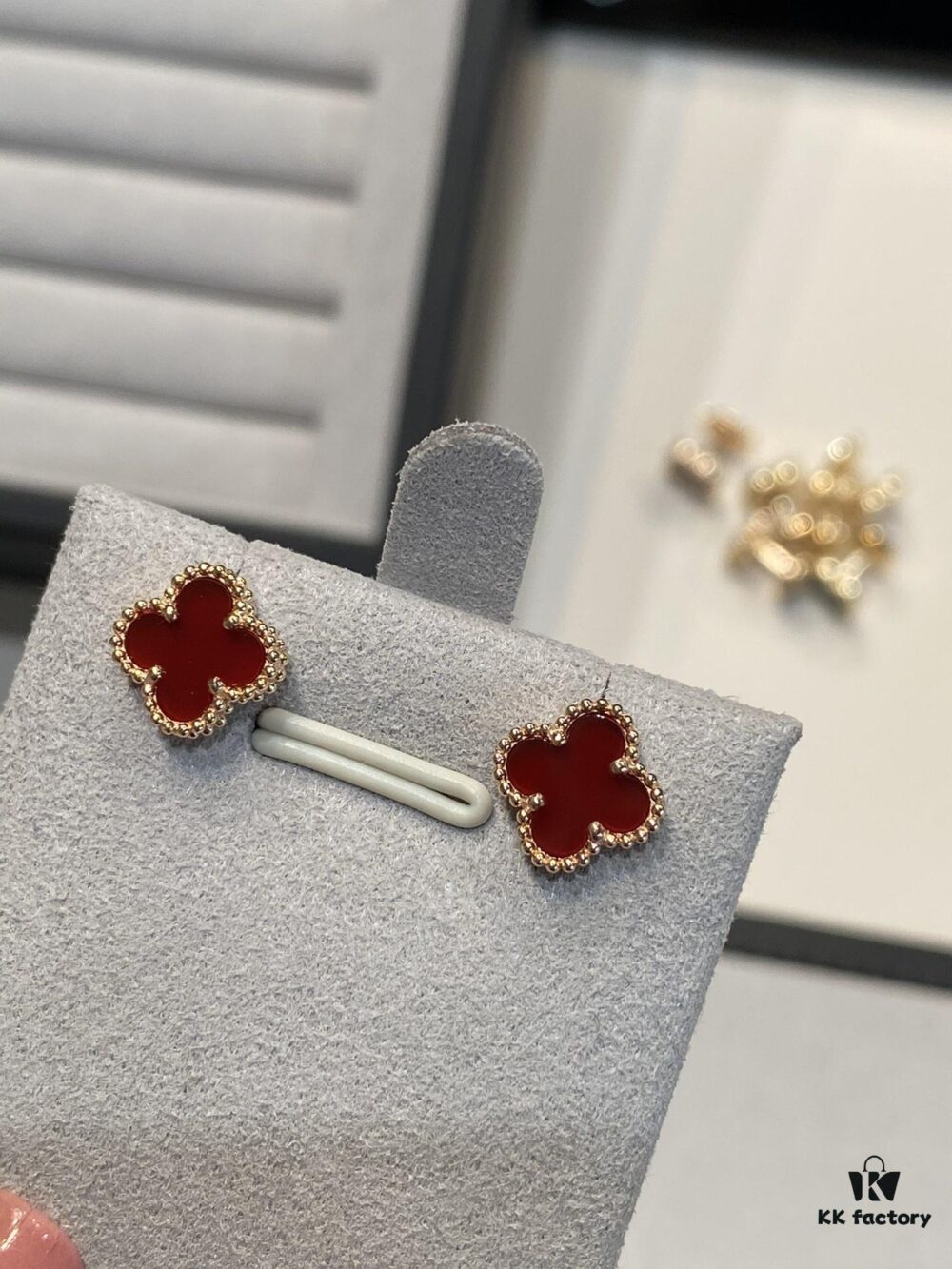 Mini Four-Leaf Clover Red Carnelian with Rose Gold