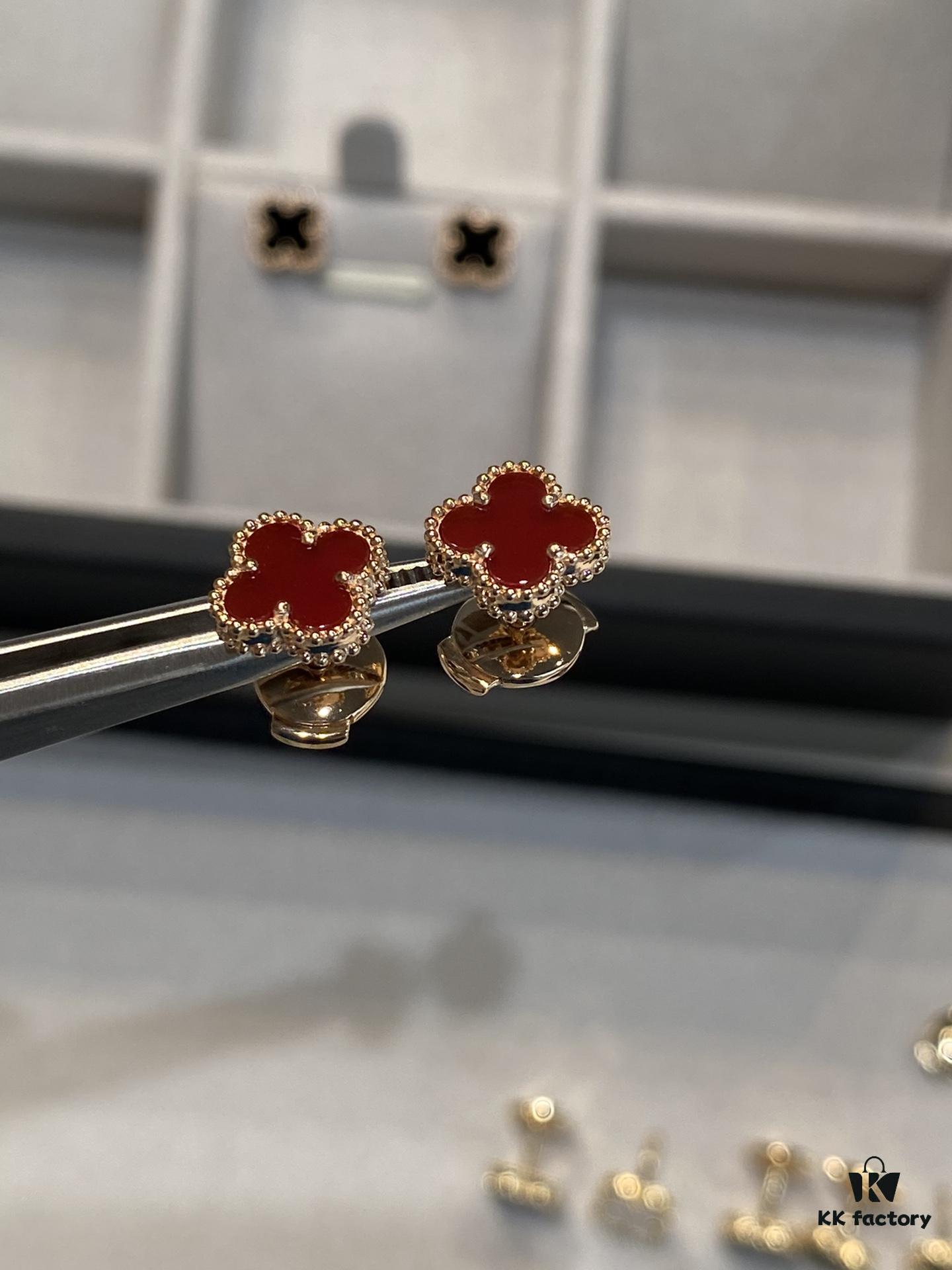 Mini Four-Leaf Clover Red Carnelian with Rose Gold