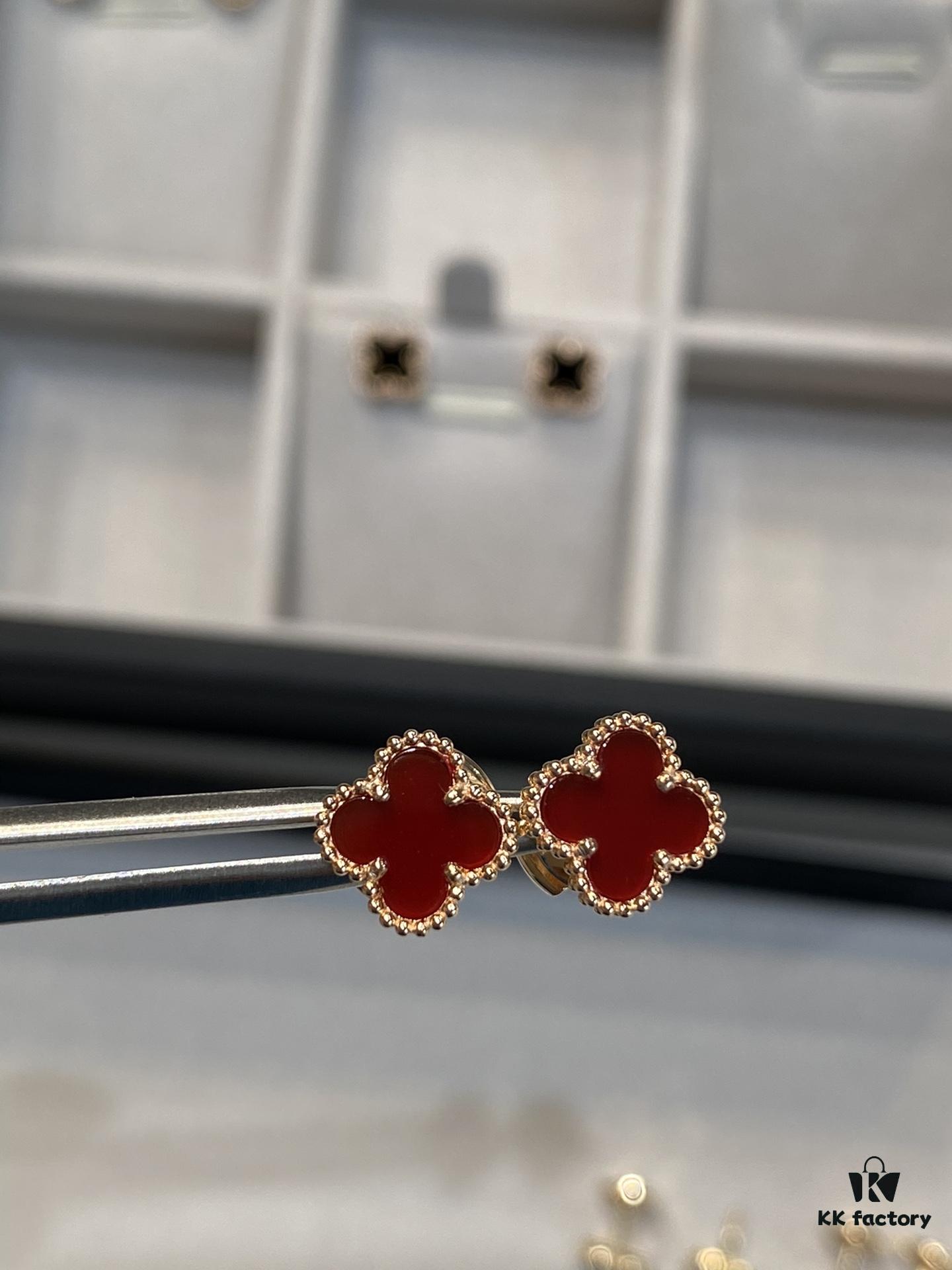 Mini Four-Leaf Clover Red Carnelian with Rose Gold