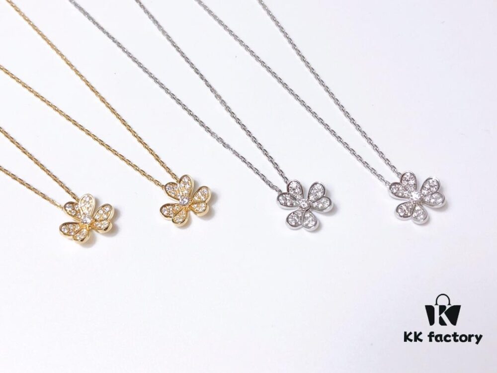 VCA Little Petal Full Diamond Necklace, Bracelet, and Stud Earrings