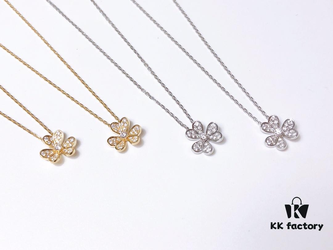 VCA Little Petal Full Diamond Necklace, Bracelet, and Stud Earrings