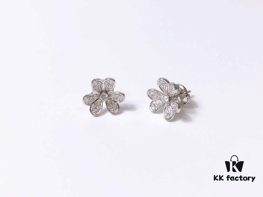 VCA Little Petal Full Diamond Necklace, Bracelet, and Stud Earrings