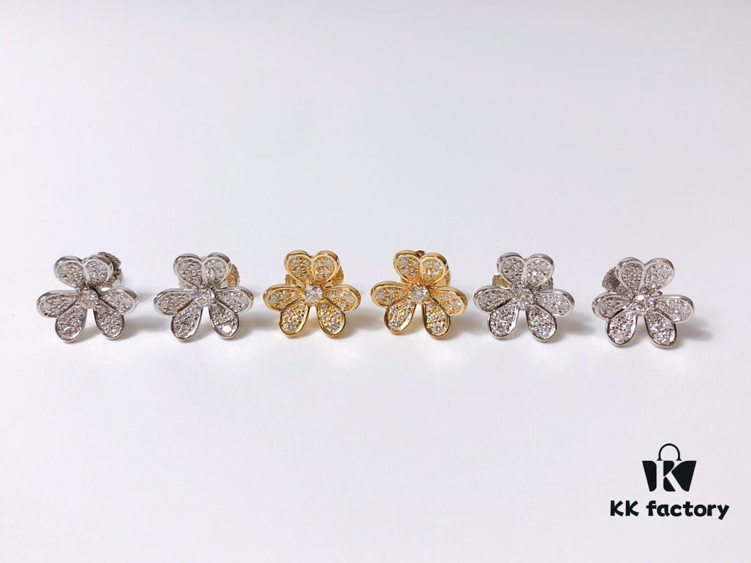 VCA Little Petal Full Diamond Necklace, Bracelet, and Stud Earrings