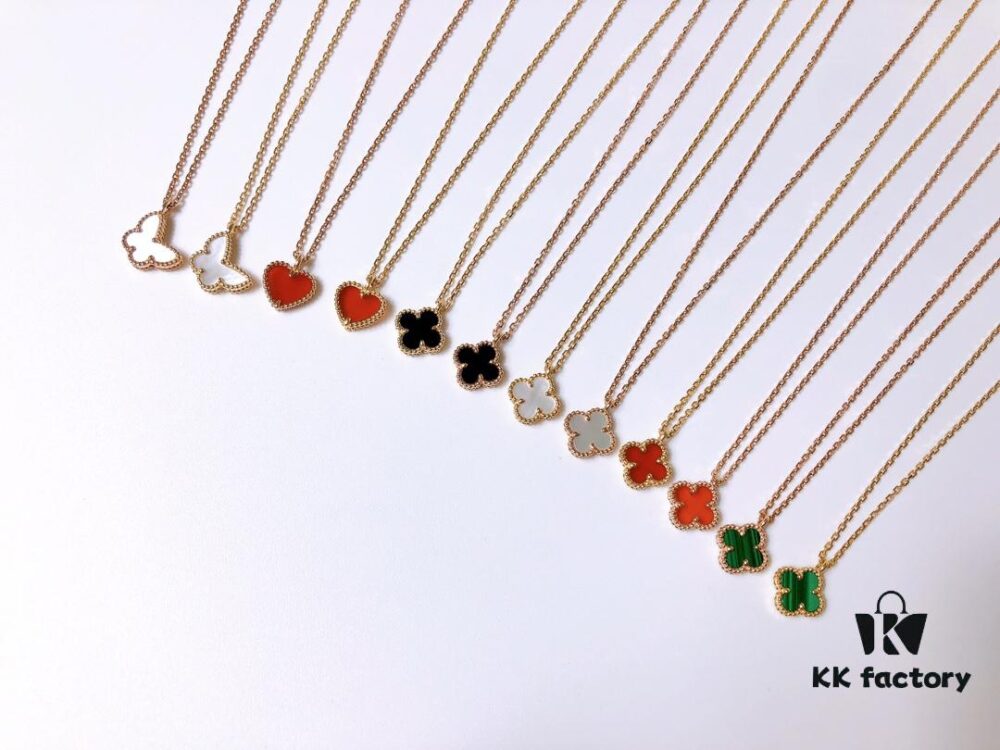 Small Mini Clover Necklace Made of Fine Silver, Crafted Like 18K Gold Authentic Pieces with VCA Au750 Engraving