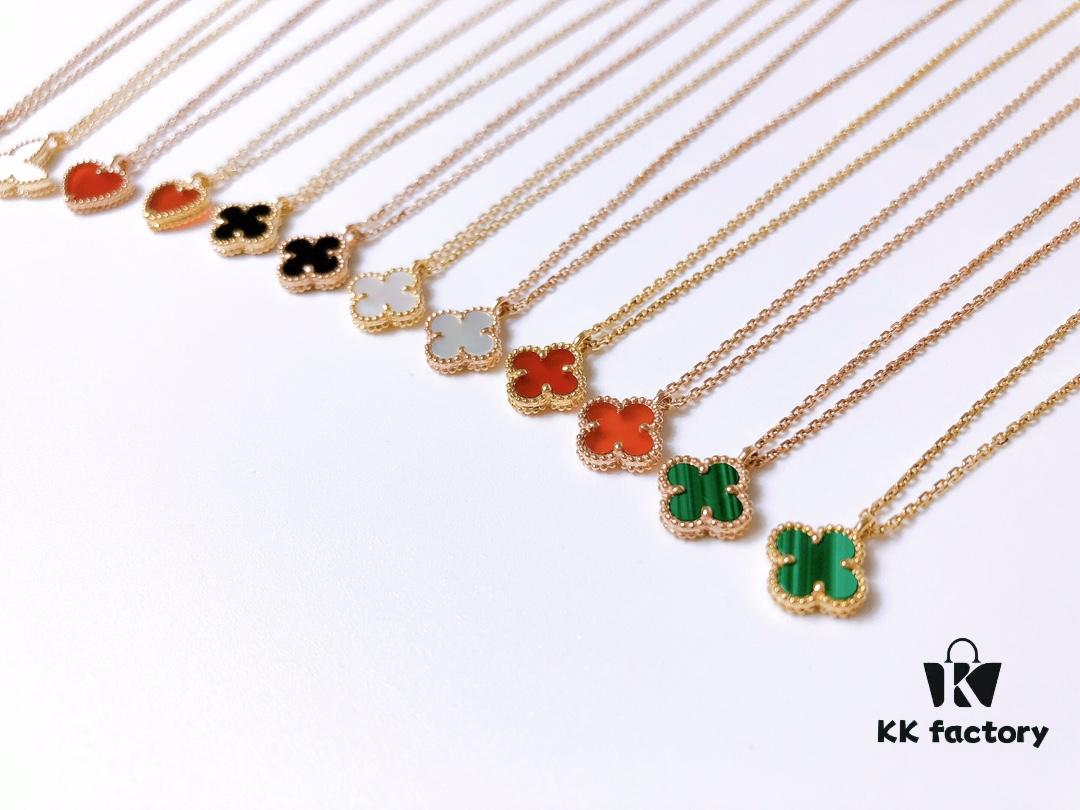 Small Mini Clover Necklace Made of Fine Silver, Crafted Like 18K Gold Authentic Pieces with VCA Au750 Engraving
