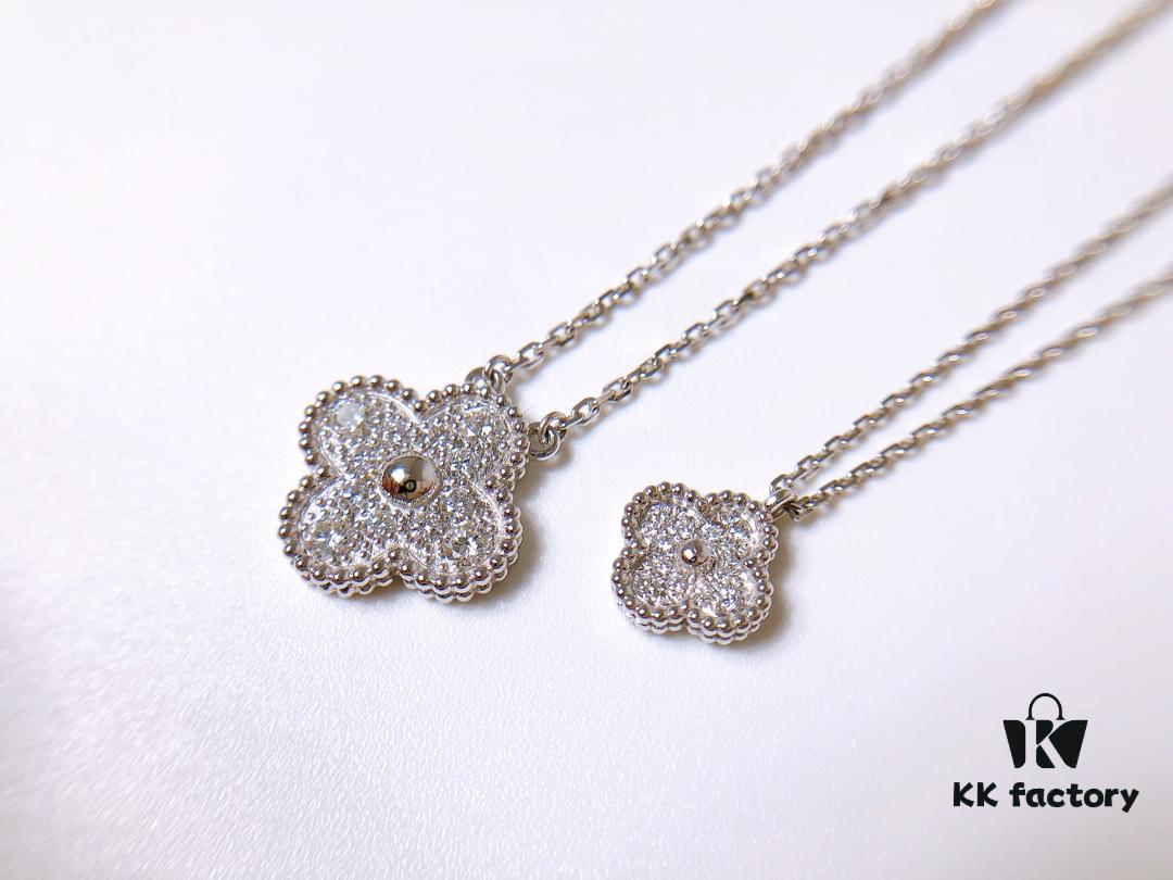 VCA Full Diamond Four-Leaf Clover Necklace in Medium vs Small Size 🍀