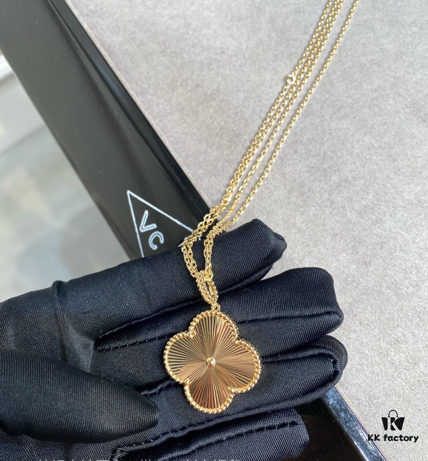 VCA New Double-Sided Guilloche Engraved Clover Long Necklace in Gold