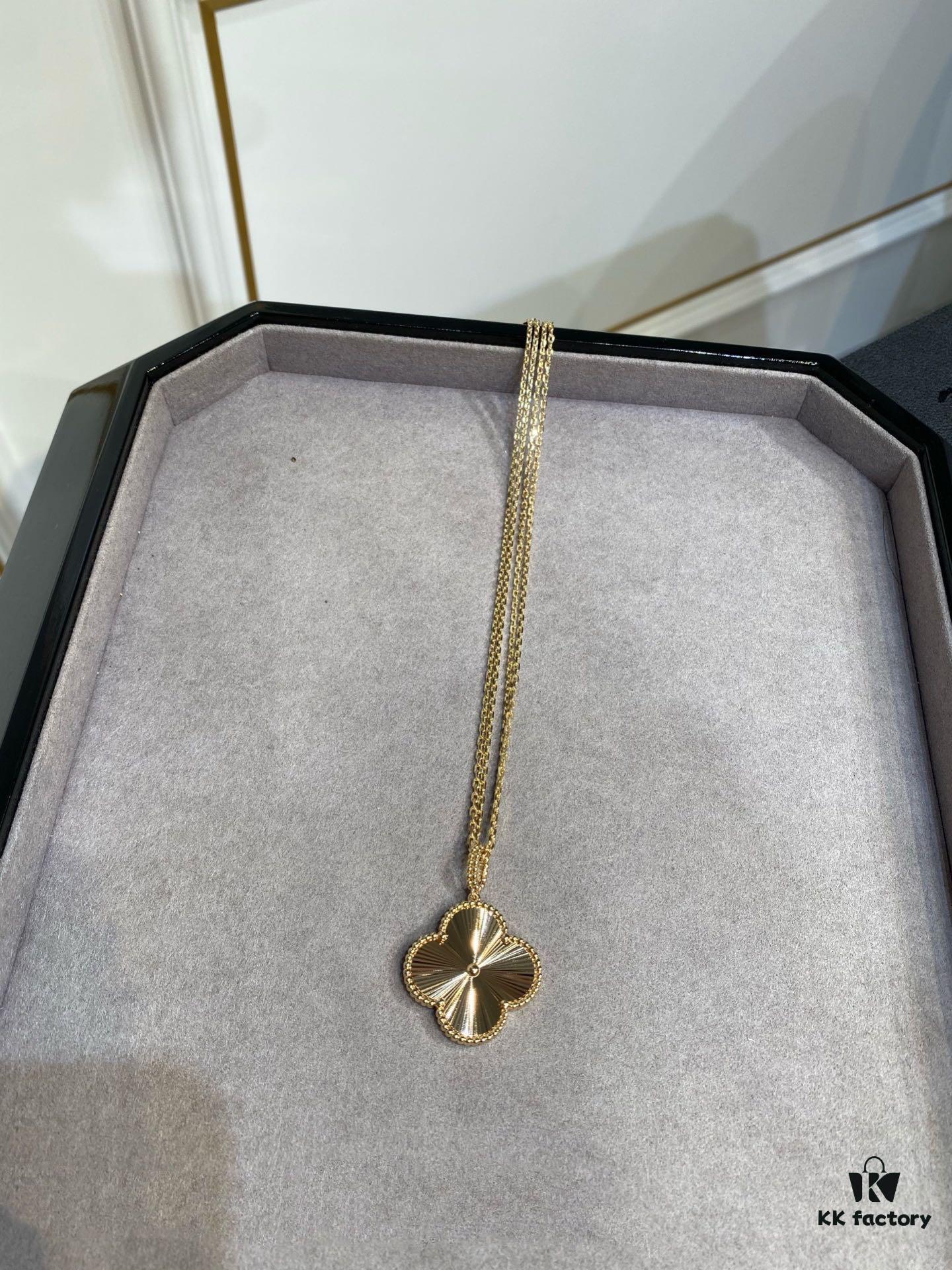 VCA New Double-Sided Guilloche Engraved Clover Long Necklace in Gold
