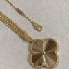 VCA New Double-Sided Guilloche Engraved Clover Long Necklace in Gold