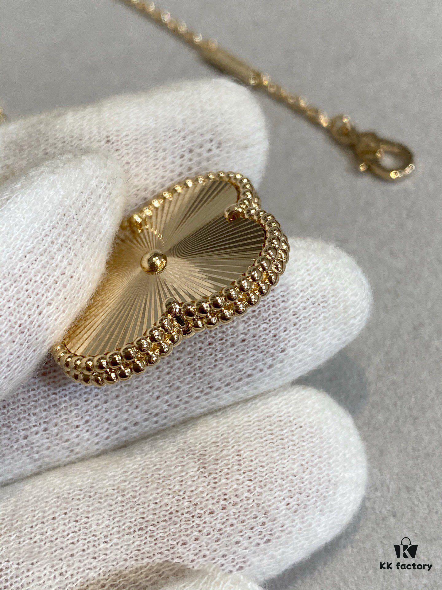 VCA New Double-Sided Guilloche Engraved Clover Long Necklace in Gold