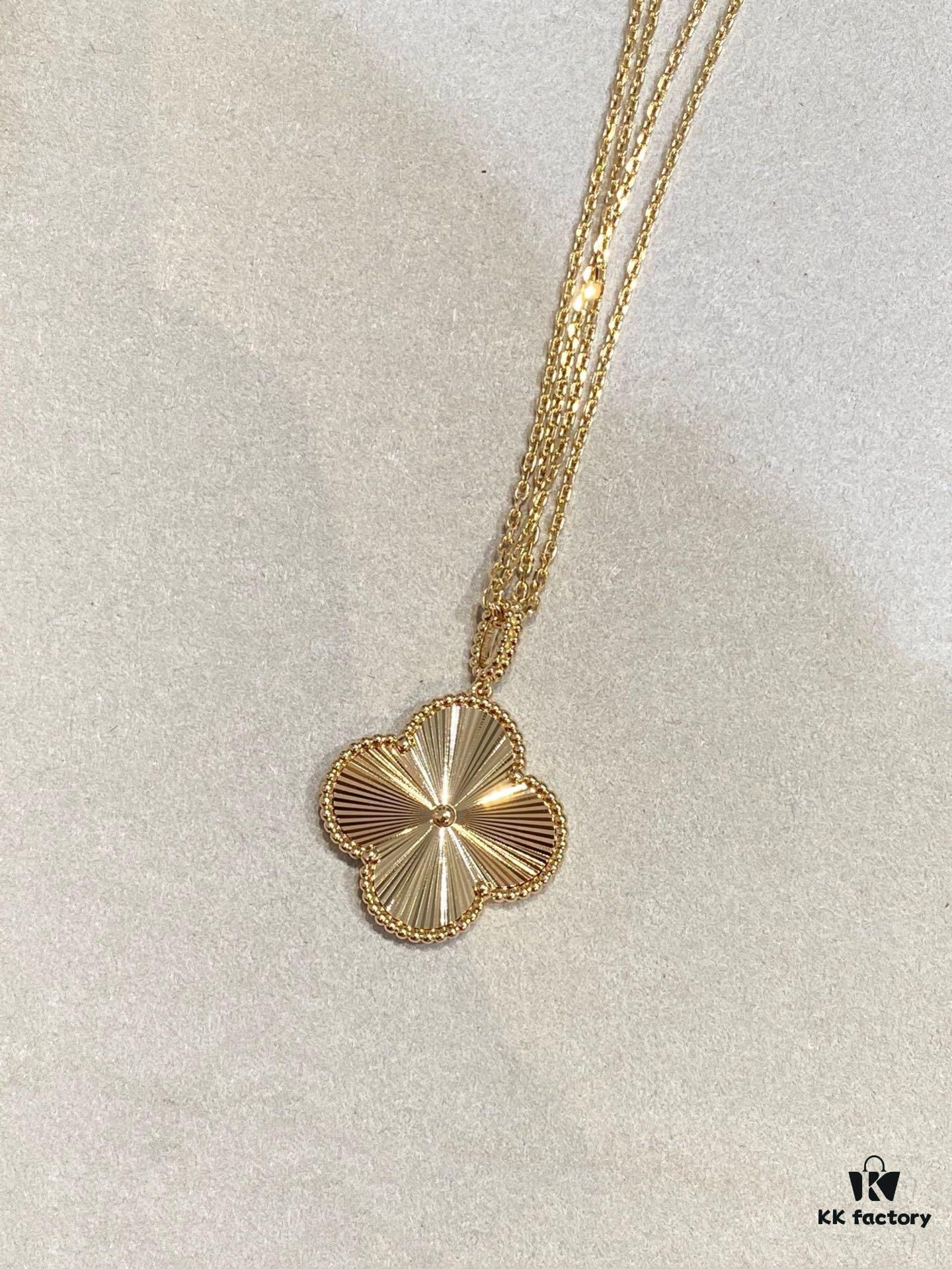 VCA New Double-Sided Guilloche Engraved Clover Long Necklace in Gold