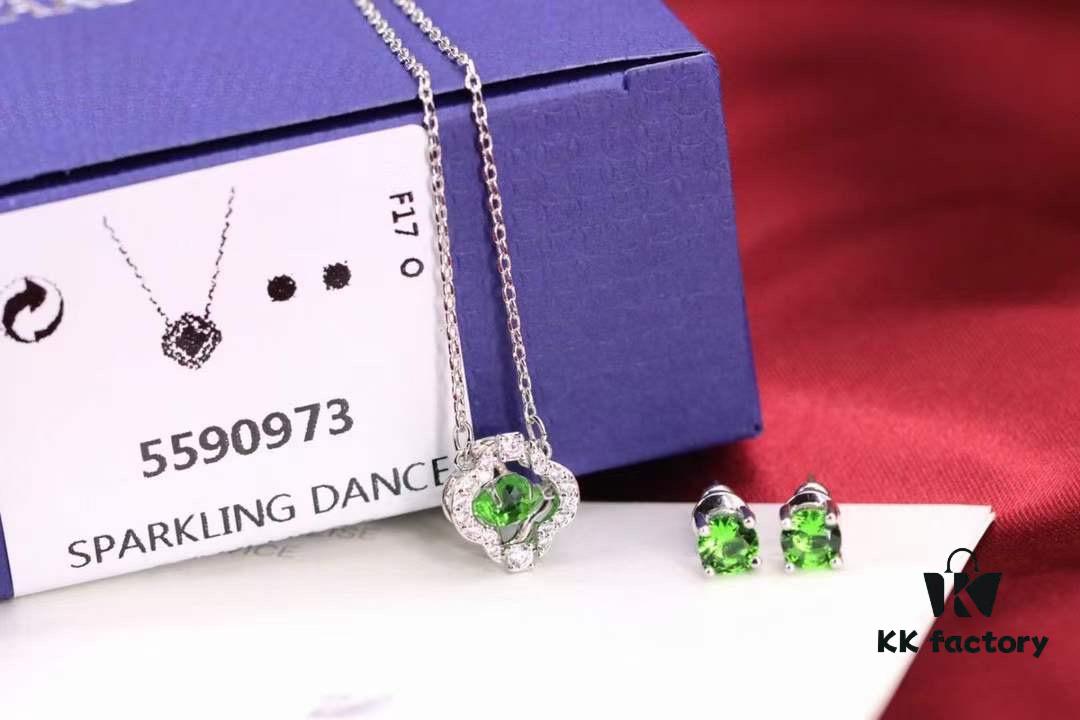 Swarovski Green Beating Heart Four-Leaf Clover Single Diamond Set
