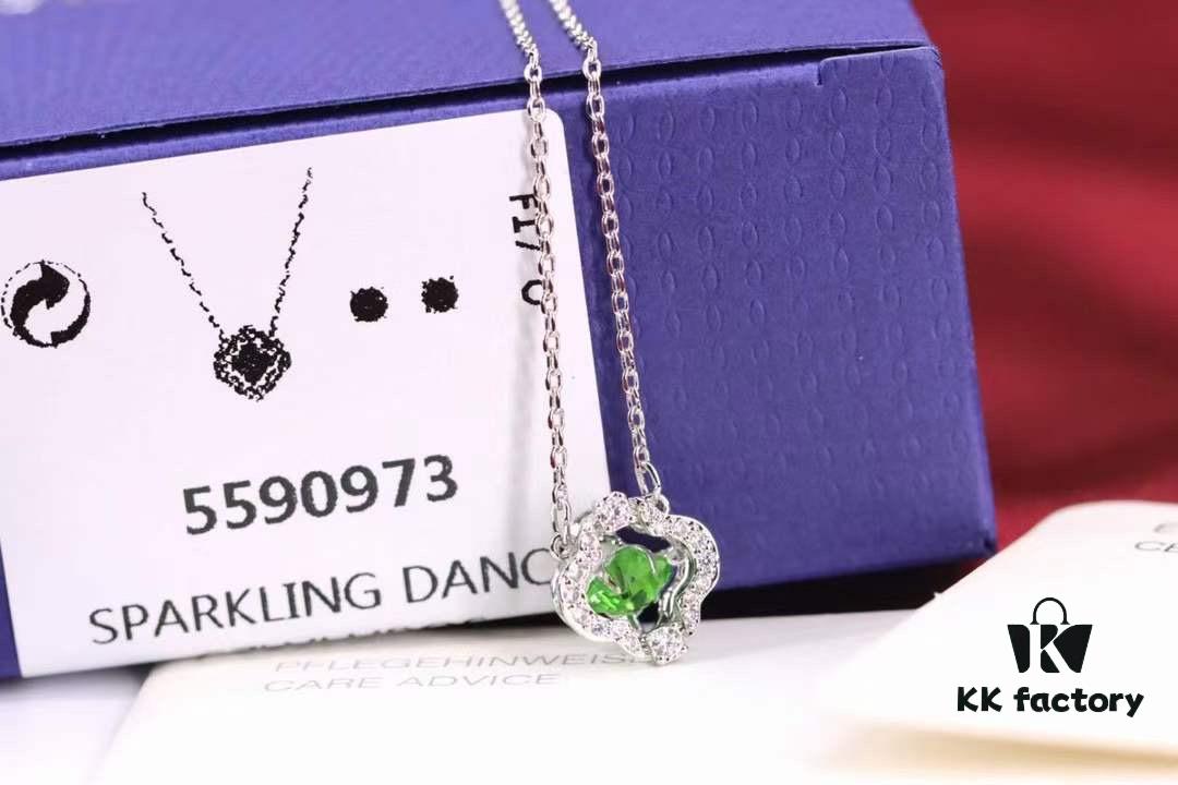 Swarovski Green Beating Heart Four-Leaf Clover Single Diamond Set