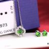 Swarovski Green Beating Heart Four-Leaf Clover Single Diamond Set