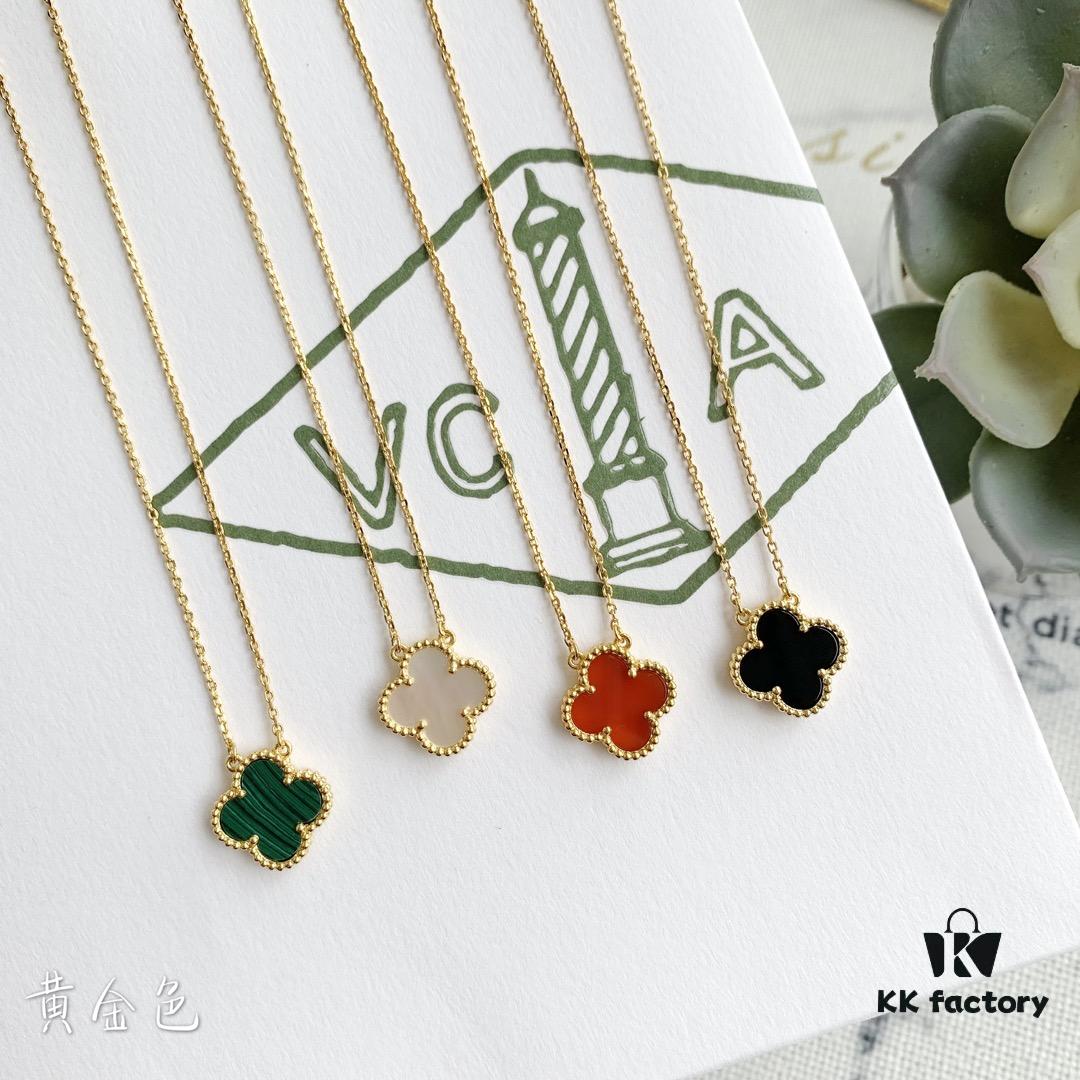 Christmas Gift 🎁 Van Cleef & Arpels Alhambra Clover Necklace with Natural Black Onyx, Red Jasper, White Mother-of-Pearl, and Malachite in Rose Gold, Yellow Gold, and White Gold Plated 925 Sterling Silver from Germany