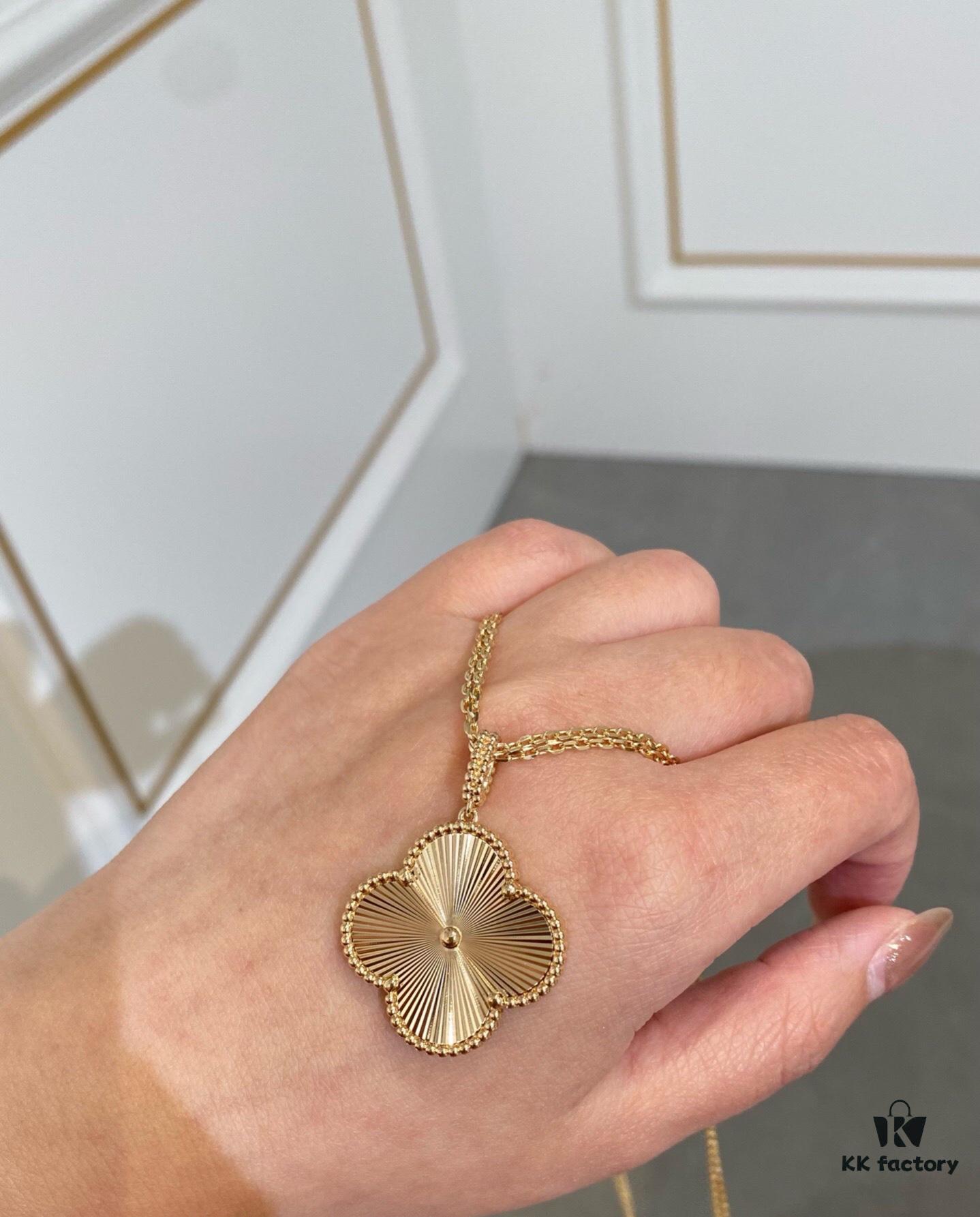 VCA New Double-Sided Guilloche Engraved Clover Long Necklace in Gold