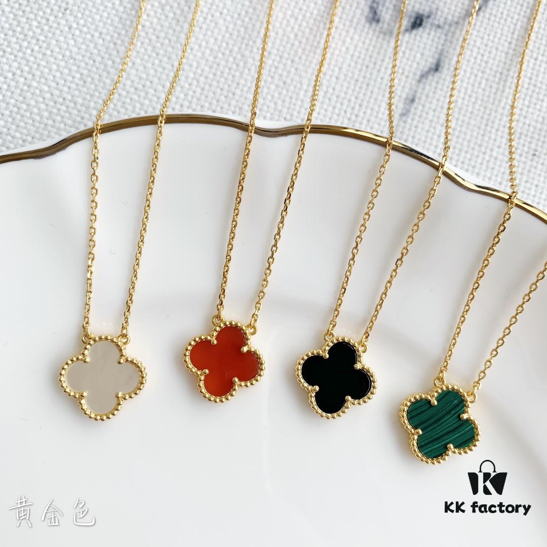 Christmas Gift 🎁 Van Cleef & Arpels Alhambra Clover Necklace with Natural Black Onyx, Red Jasper, White Mother-of-Pearl, and Malachite in Rose Gold, Yellow Gold, and White Gold Plated 925 Sterling Silver from Germany