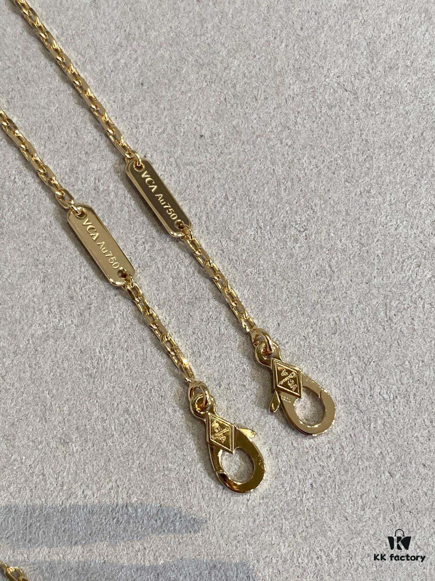 VCA New Double-Sided Guilloche Engraved Clover Long Necklace in Gold