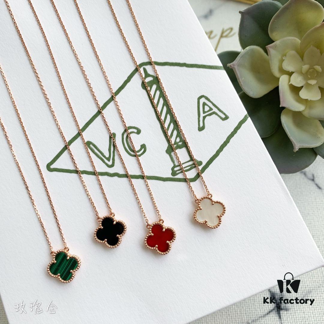 Christmas Gift 🎁 Van Cleef & Arpels Alhambra Clover Necklace - Natural Black Onyx, Red Jasper, White Mother of Pearl, Malachite, 925 Sterling Silver from Germany, Available in Rose Gold, Yellow Gold, and White Gold