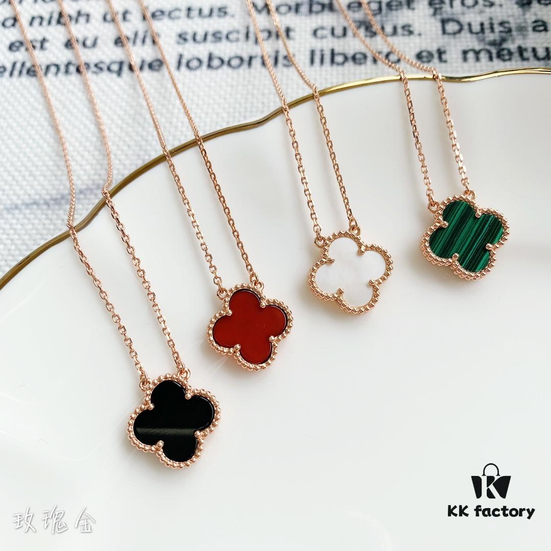 Christmas Gift 🎁 Van Cleef & Arpels Alhambra Clover Necklace - Natural Black Onyx, Red Jasper, White Mother of Pearl, Malachite, 925 Sterling Silver from Germany, Available in Rose Gold, Yellow Gold, and White Gold