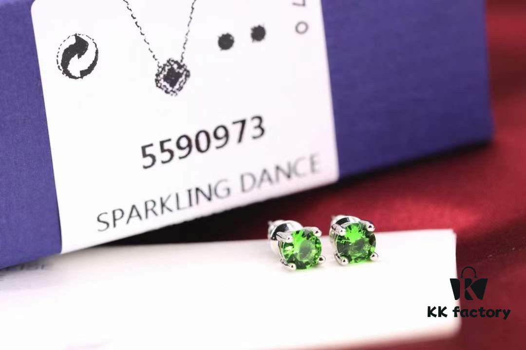 Swarovski Green Beating Heart Four-Leaf Clover Single Diamond Set