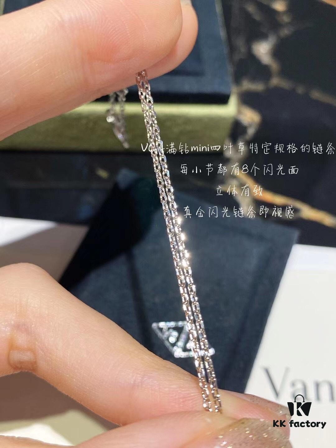 Vca Mini Full Diamond Four-Leaf Clover Necklace