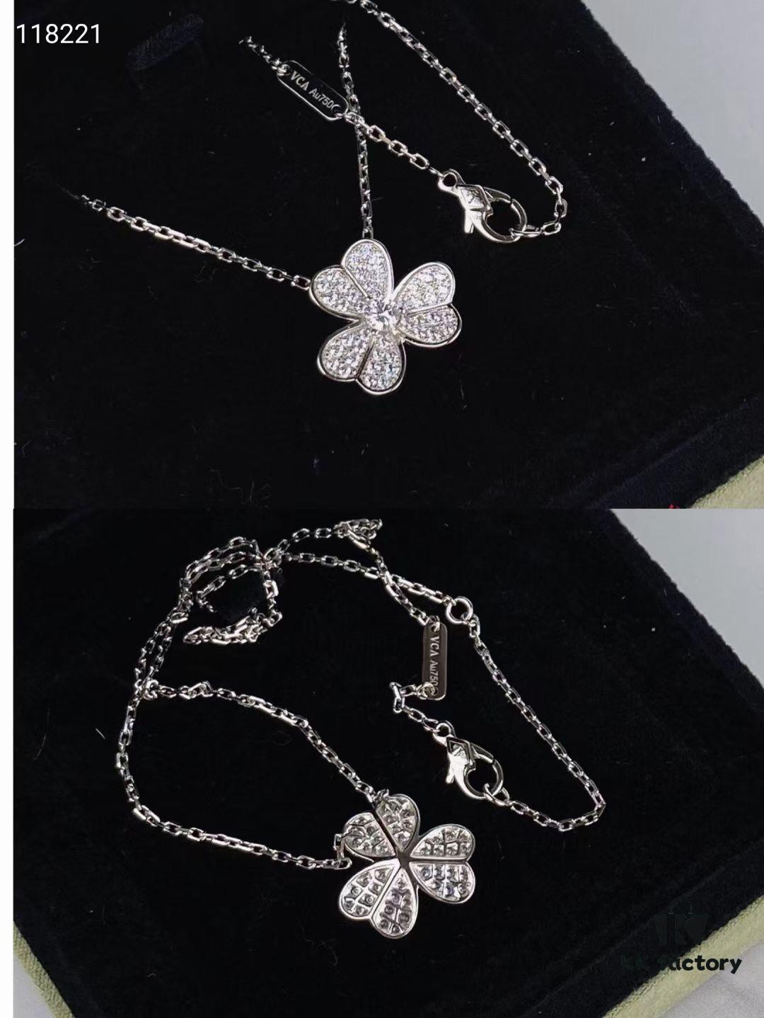 925 VCA Clove Necklace, Breaking the Classic VCA Four-Leaf Clover Design, Full Diamond Style Particularly Flattering and Versatile