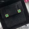 Upgraded Version ZP Open V Gold Plated with Mimi Gold, Long-Lasting Color Retention - VCA Van Cleef & Arpels Mini Natural Malachite Four-Leaf Clover Stud Earrings with Original Saucer Backs