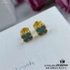 Upgraded Version ZP Open V Gold Plated with Mimi Gold, Long-Lasting Color Retention - VCA Van Cleef & Arpels Mini Natural Malachite Four-Leaf Clover Stud Earrings with Original Saucer Backs