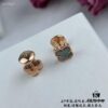 ZP Updated Version V Gold Plated with Mimi Gold, Long-Lasting Color - VCA Clovers & Arpels Mini Natural Gray Shell Four-Leaf Clover Stud Earrings with Original Saucer Backs