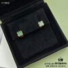 Upgraded Version ZP Open V Gold Plated with Mimi Gold, Long-Lasting Color Retention - VCA Van Cleef & Arpels Mini Natural Malachite Four-Leaf Clover Stud Earrings with Original Saucer Backs