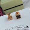 VCA Clovers Mini Black Onyx Earrings with Flying Saucer Backs, ZP Gold Plated V Gold Upgrade Version